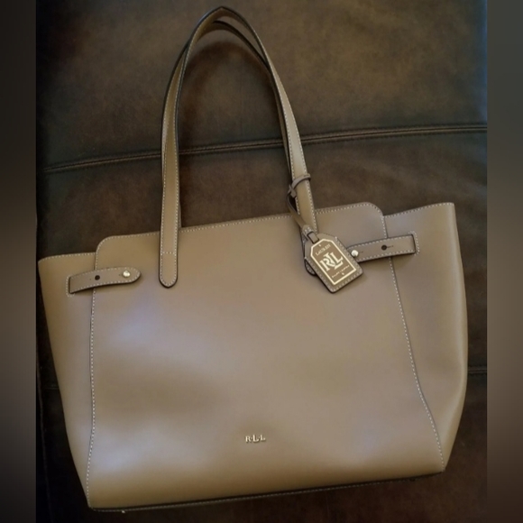 LAUREN BY RALPH LAUREN Harper Parker Tan Leather Tote Large $244 NWOT - Picture 9 of 11